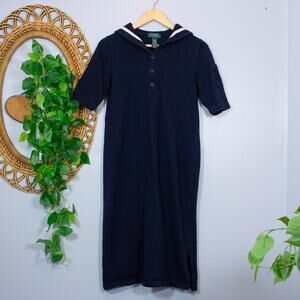 Navy Sailor Collar Cotton Maxi Dress Nautical Classic Vtg | True Summer